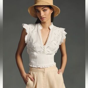 NWT By Anthropology Cropped cutwork blouse, M